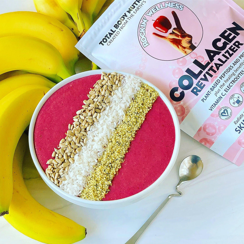 Rockin Wellness Raspberry Collagen Blender Oat Smoothie Bowl