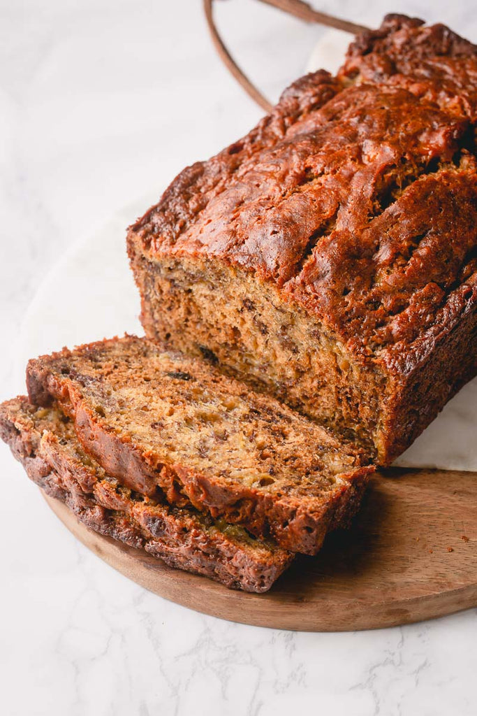 Chocolate cacao banana bread with Rockin Wellness
