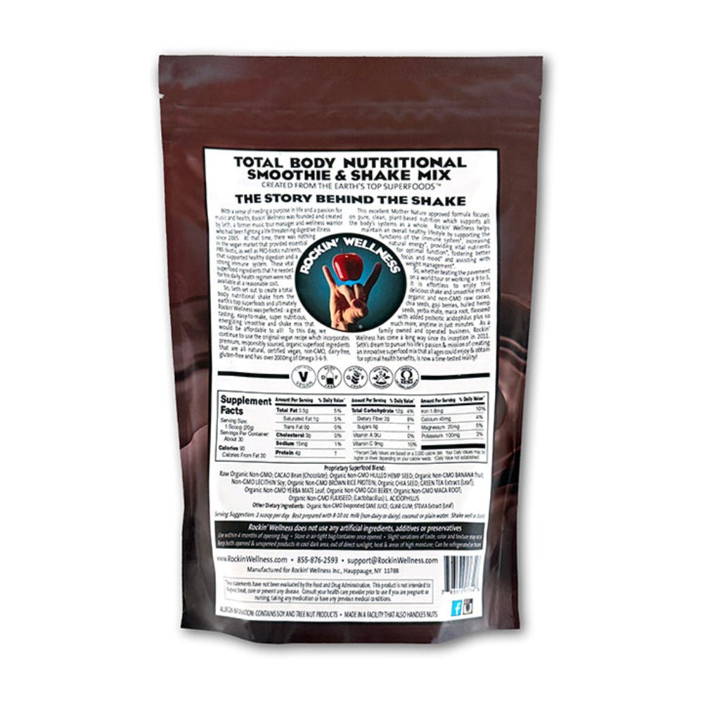 Rockin Wellness Vegan Chocolate Cacao Superfood Nutritional Shake Mix - Vegan Superfood by Rockin Wellness