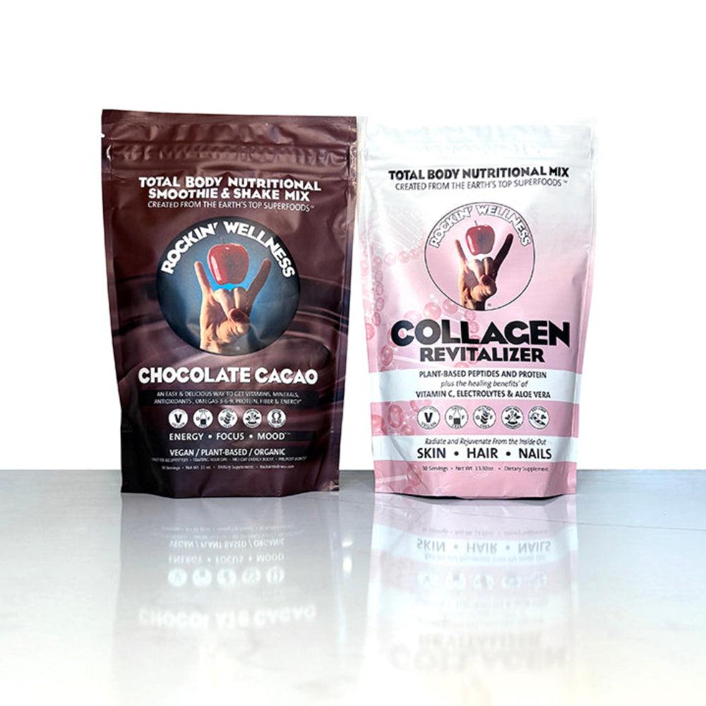 Rockin Wellness Glowing Youth Bundle - Chocolate Cacao Nutrition Shake and Vegan Collagen Revitaizer