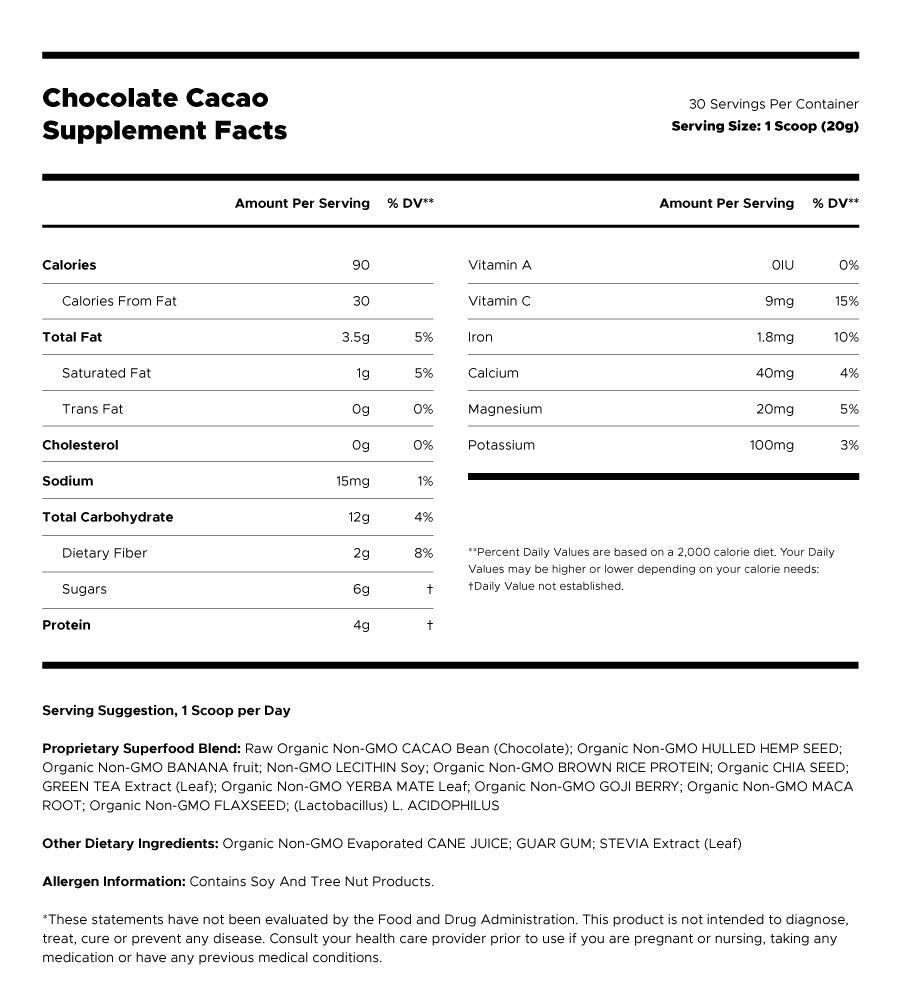 Rockin Wellness Vegan Chocolate Cacao Superfood Nutritional Shake Mix - Vegan Superfood by Rockin Wellness
